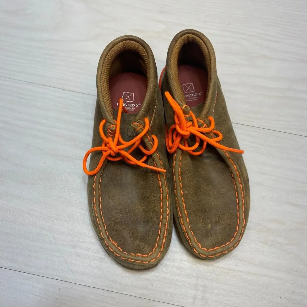Twisted X Chukka Driving Mocs Kids 1M Orange Leather Moisture Wicking SD Footbed